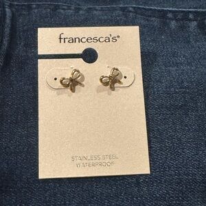 NWT Francesca's Gold Bow Stainless Steel Earrings